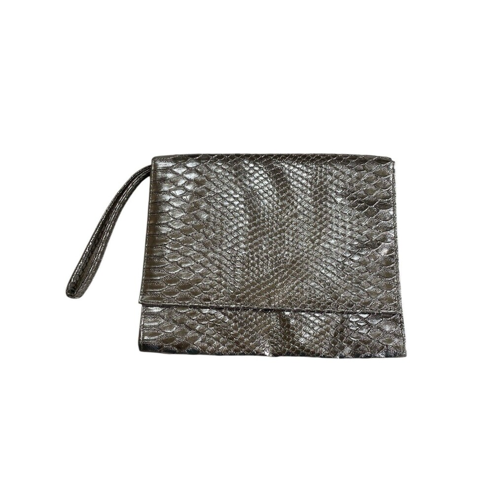 Nieman Marcus Faux Snakeskin Wristlet Clutch  Silver